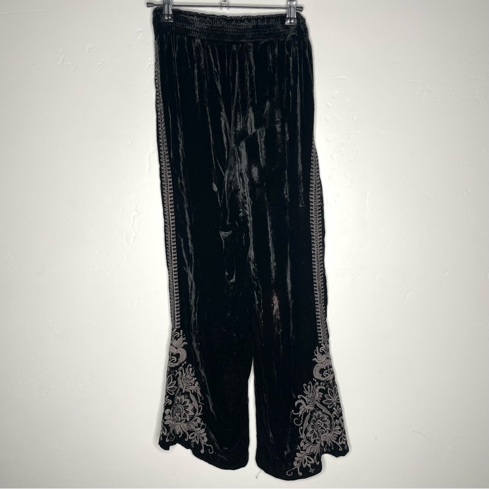 Johnny Was Hirsch‎ Black Velvet Embroidered Pants Black Medium - Picture 9 of 14
